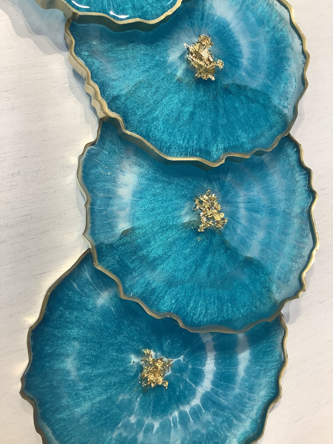 Set of 4 Round Geode Coasters: Turquoise