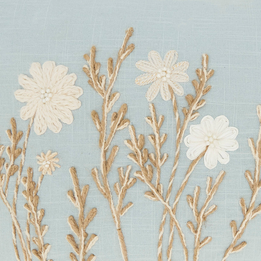 Delicate Floral Pillow: Blue / Down Filled / 14"x20"