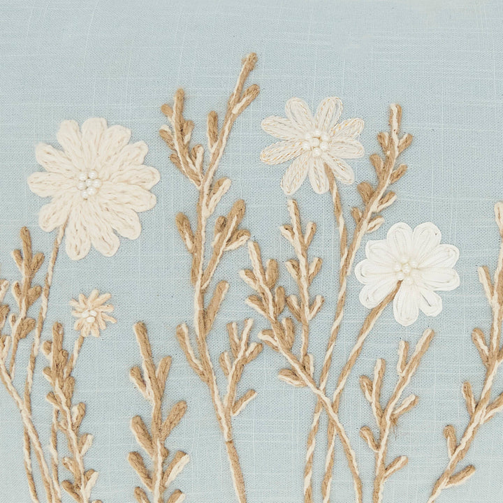 Delicate Floral Pillow: Blue / Down Filled / 14"x20"