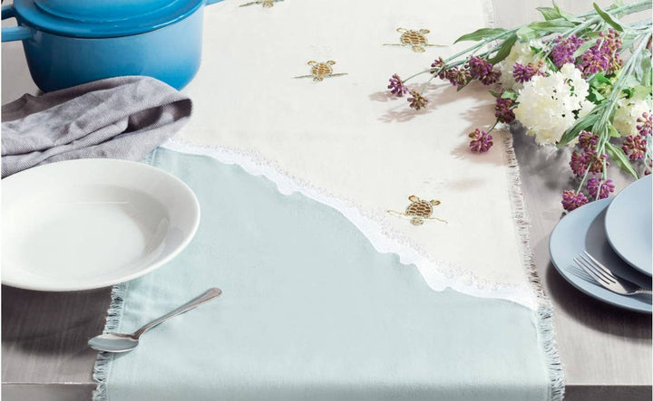 Embroidered Baby Sea Turtle Migration Table Runner