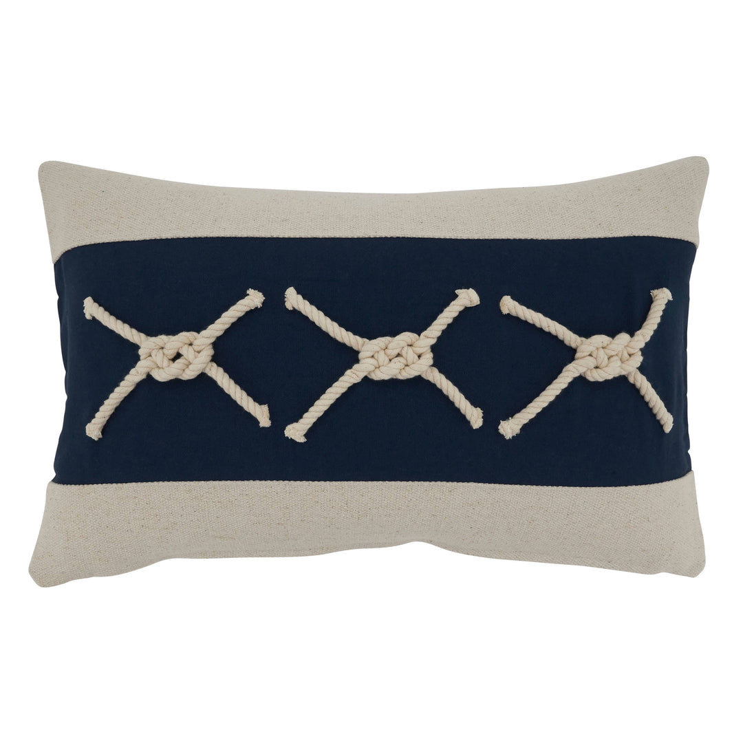Throw Pillow With Rope Knots Appliqué: Navy Blue / Down Filled / 18"X18"