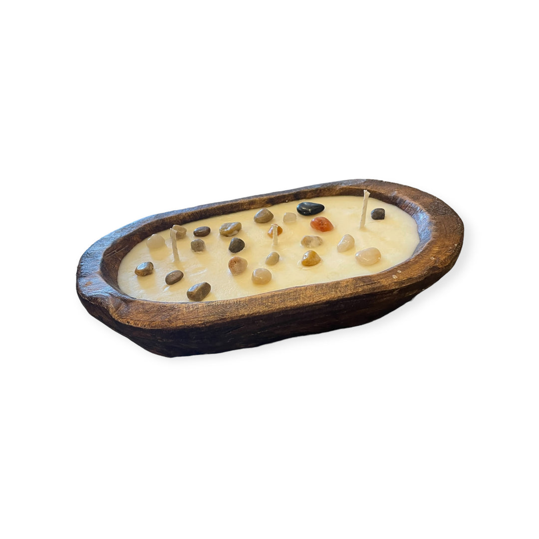River Rock Embellished Dough Bowl Candle
