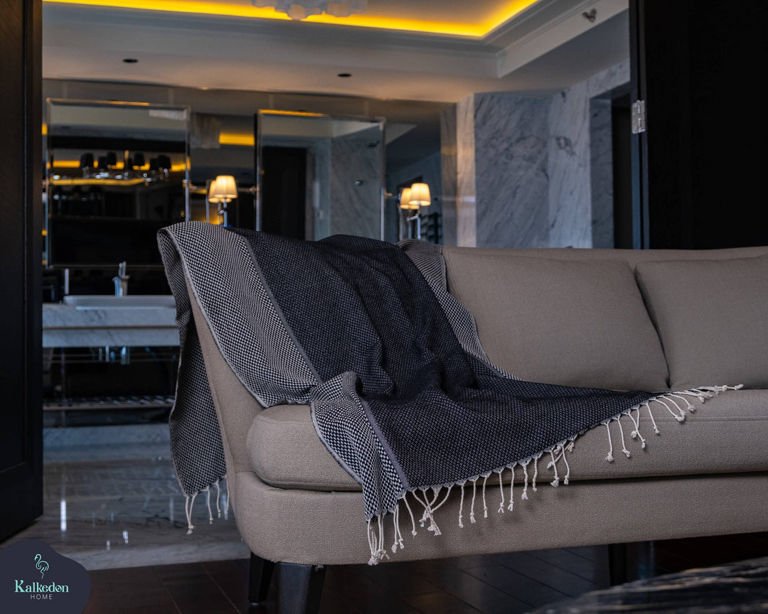 Handwoven Turkish Towel | Throw Blanket | Luxury Beach Towel: Dark Blue