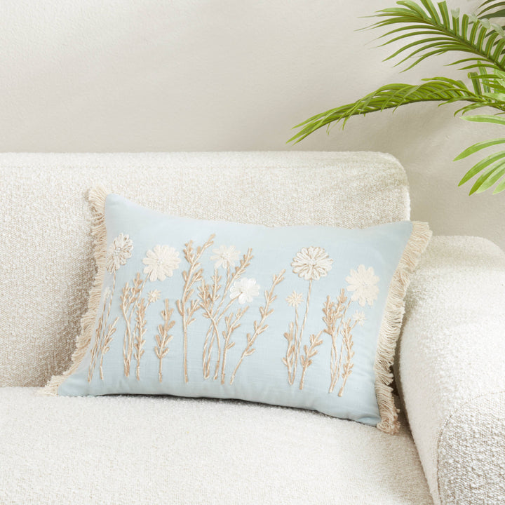 Delicate Floral Pillow: Blue / Down Filled / 14"x20"
