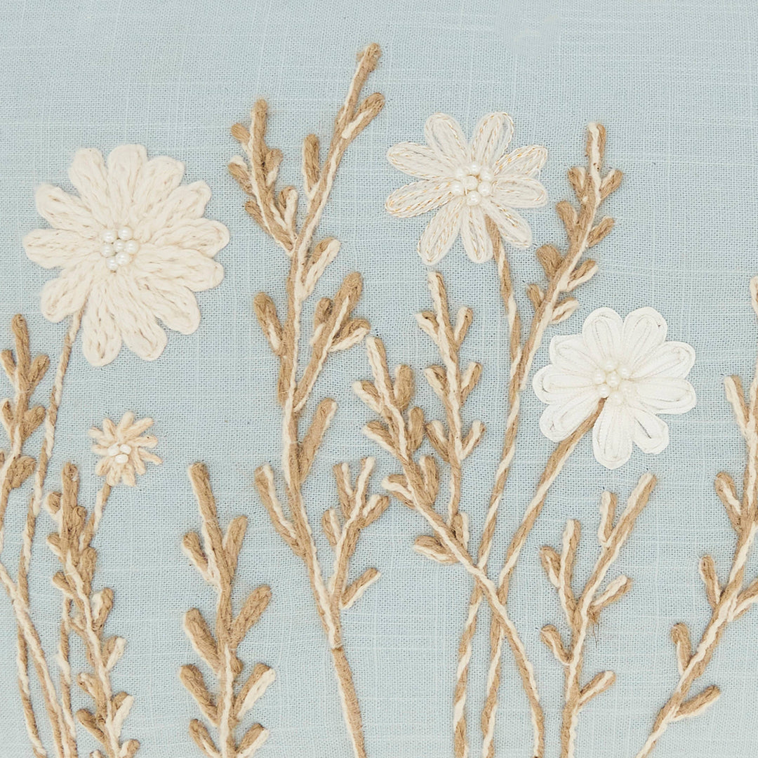 Delicate Floral Pillow: Blue / Down Filled / 14"x20"