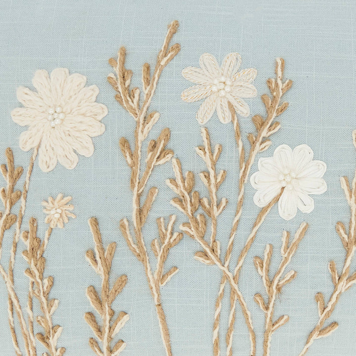 Delicate Floral Pillow: Blue / Down Filled / 14"x20"