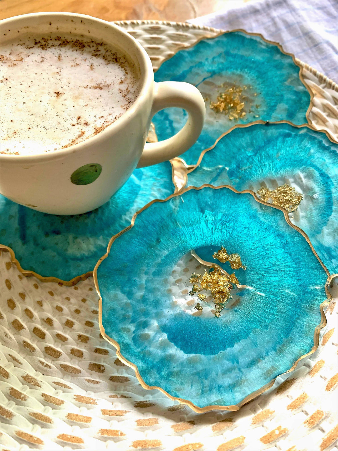 Set of 4 Round Geode Coasters: Turquoise