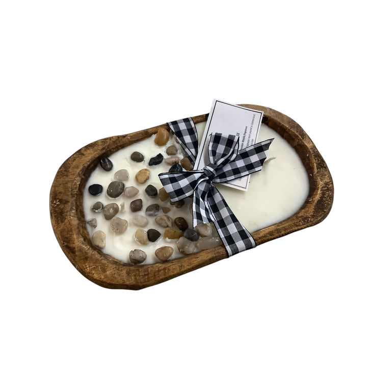 River Rock Embellished Dough Bowl Candle