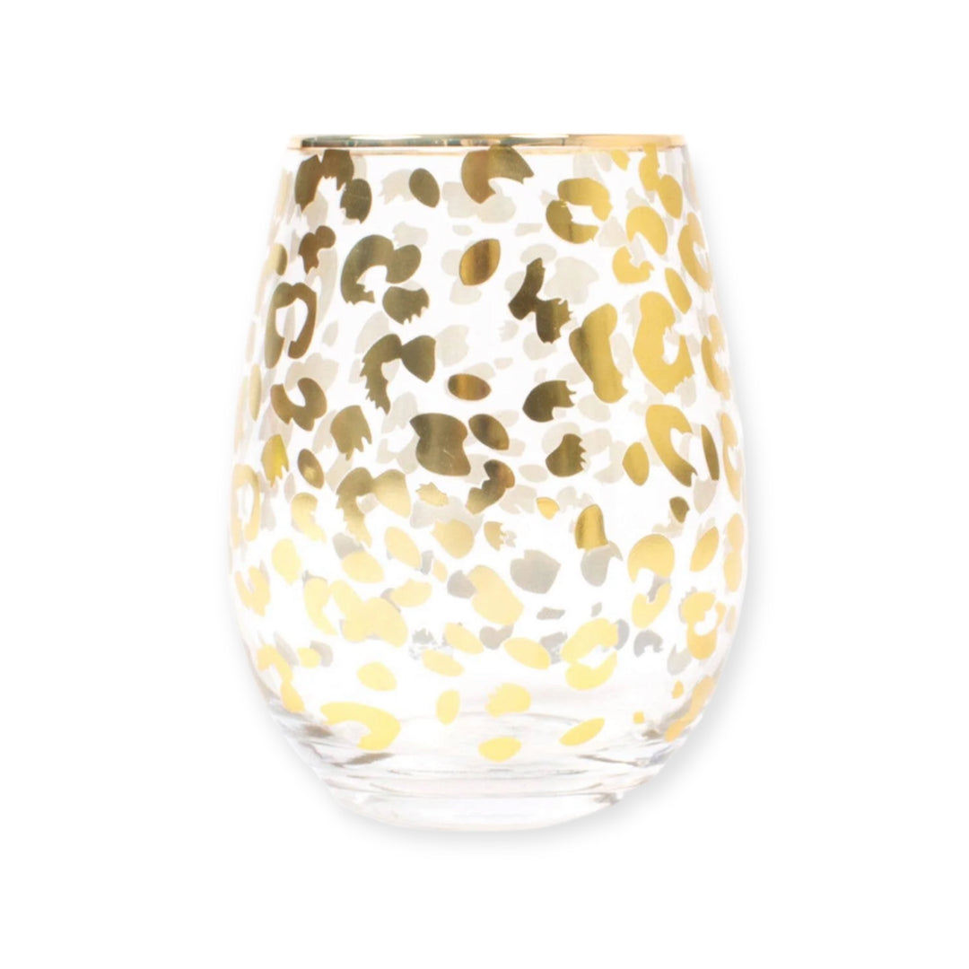 Gold Leopard Stemless Wine Glass