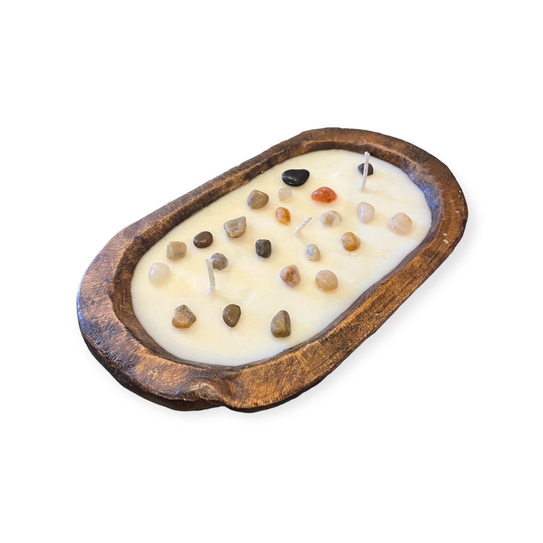 River Rock Embellished Dough Bowl Candle