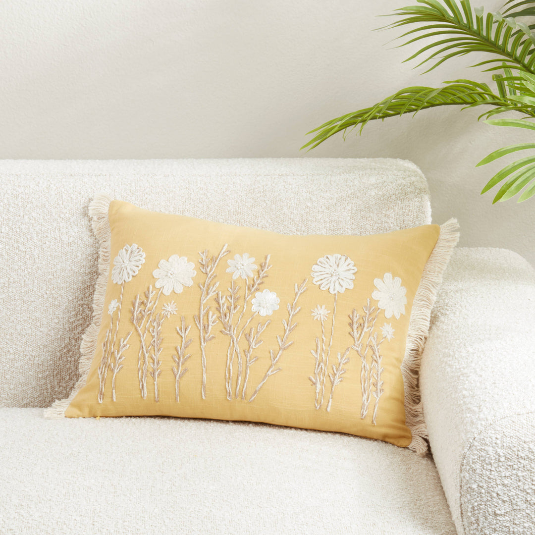 Delicate Floral Pillow: Blue / Down Filled / 14"x20"
