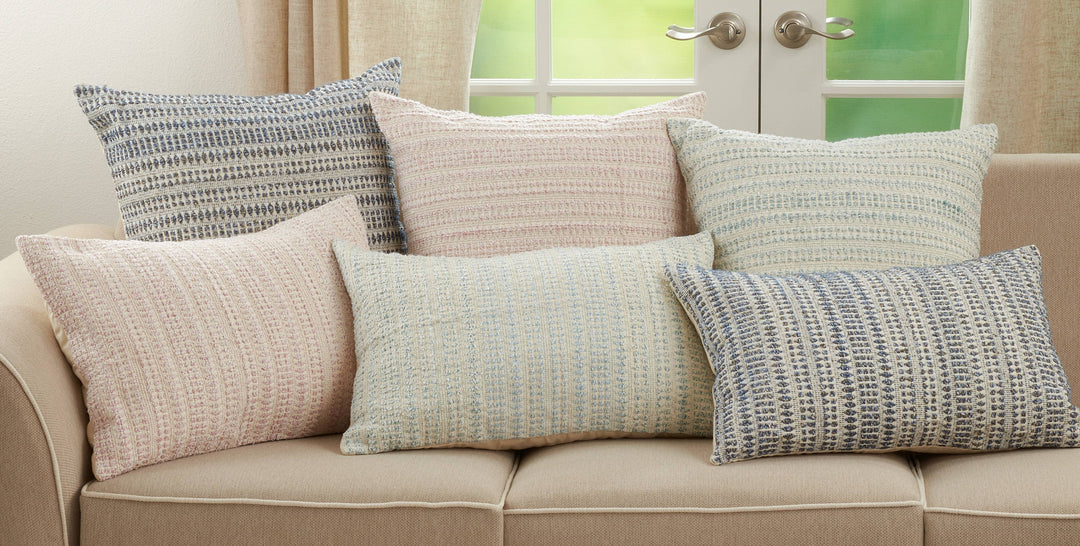 Woven Throw Pillow With Line Design: Blue / Down Filled / 22"