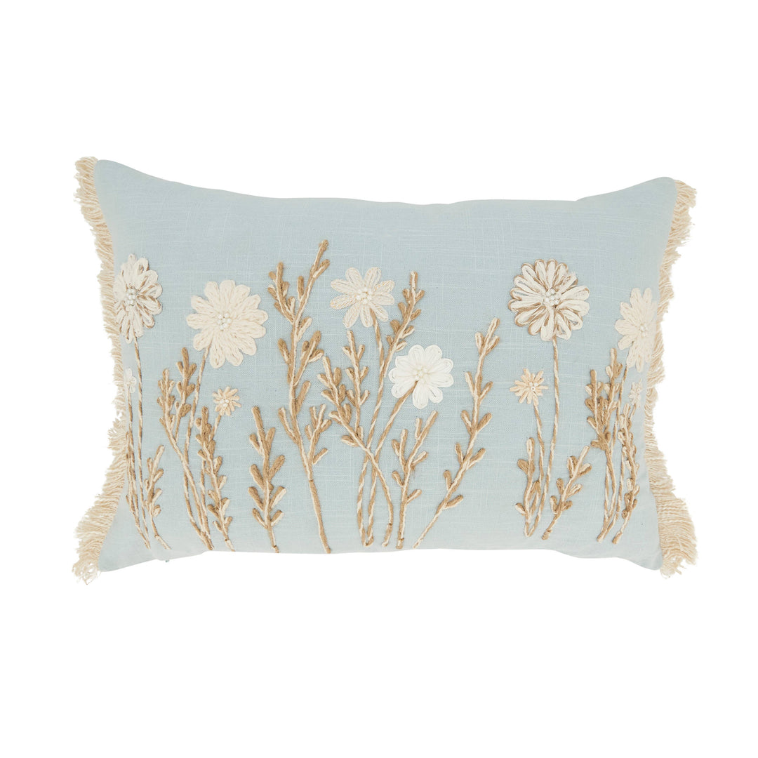 Delicate Floral Pillow: Blue / Down Filled / 14"x20"