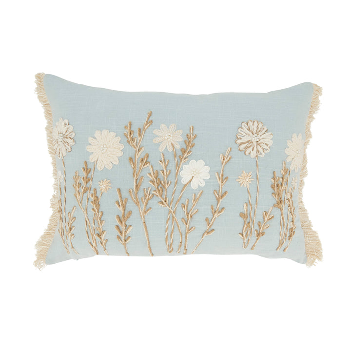 Delicate Floral Pillow: Blue / Down Filled / 14"x20"