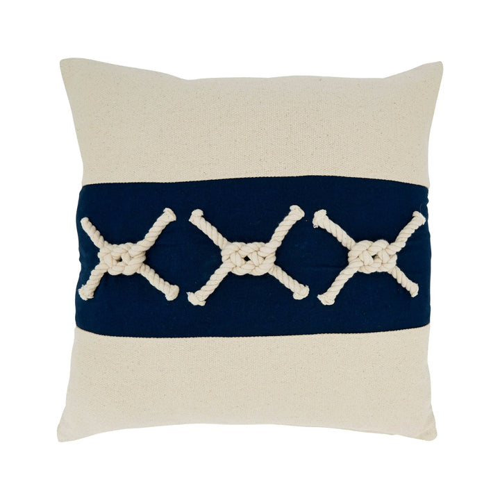 Throw Pillow With Rope Knots Appliqué: Navy Blue / Down Filled / 18"X18"