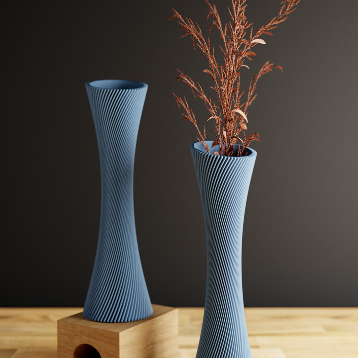 SPIRAL ROSE Vase | Muted Blue / 10 inches / With Insert