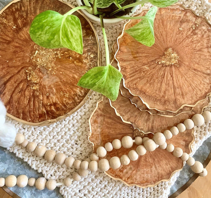 Set of 4 Round Geode Coasters: Copper