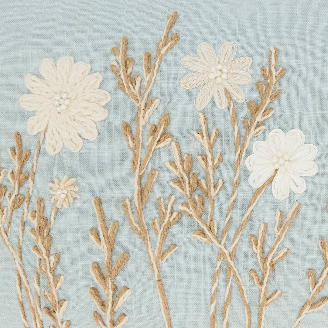 Delicate Floral Pillow: Blue / Down Filled / 14"x20"