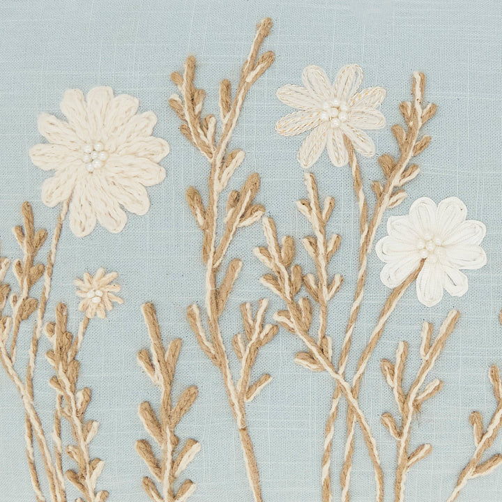 Delicate Floral Pillow: Blue / Down Filled / 14"x20"