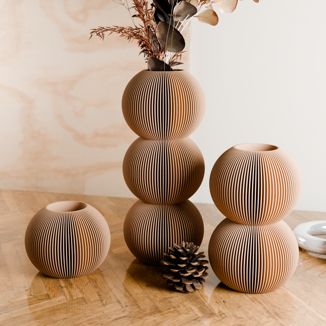 BUBBLE Vase: Double Bubble / Natural Wood / Waterproof Insert