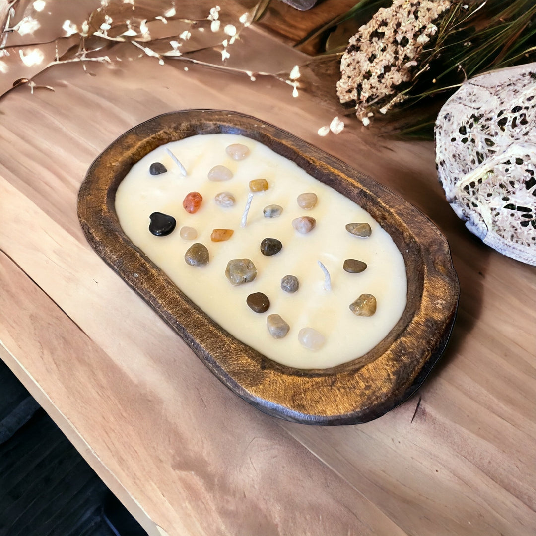 River Rock Embellished Dough Bowl Candle