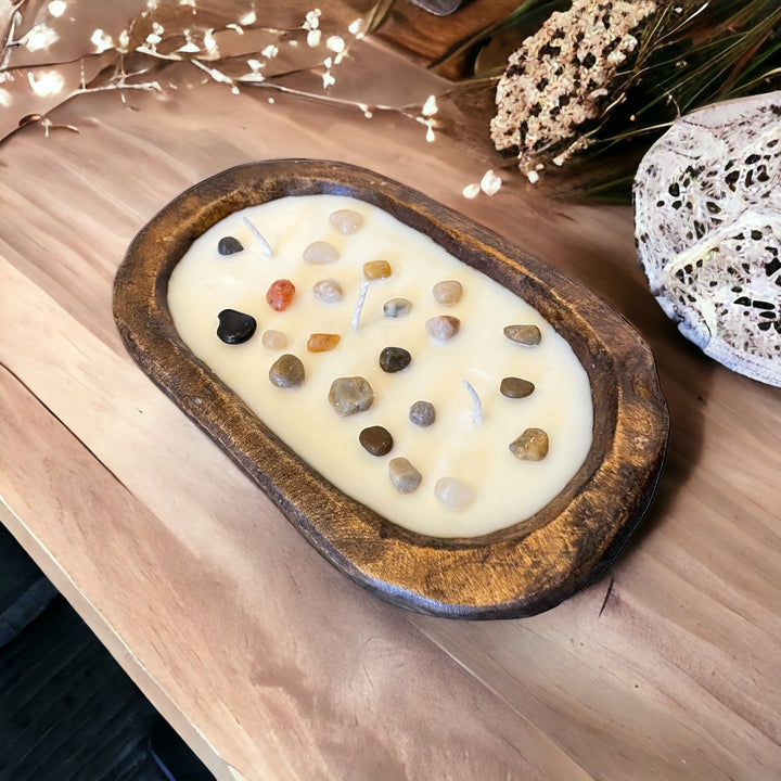River Rock Embellished Dough Bowl Candle