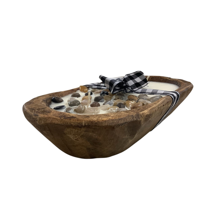 River Rock Embellished Dough Bowl Candle