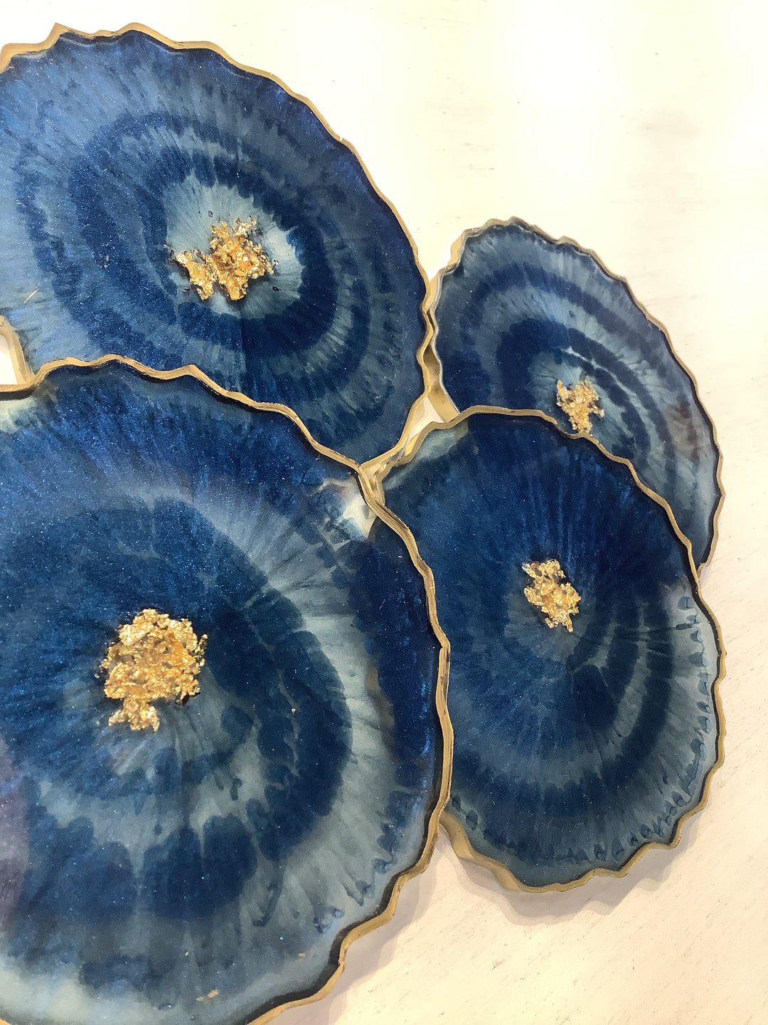 Set of 4 Round Geode Coasters: Navy