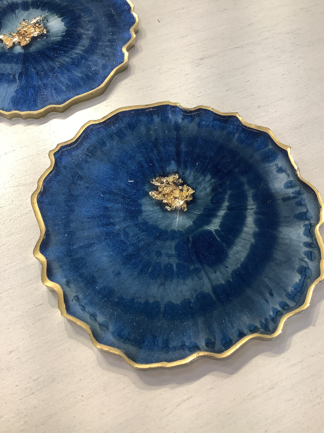 Set of 4 Round Geode Coasters: Navy