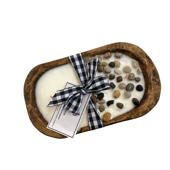 River Rock Embellished Dough Bowl Candle