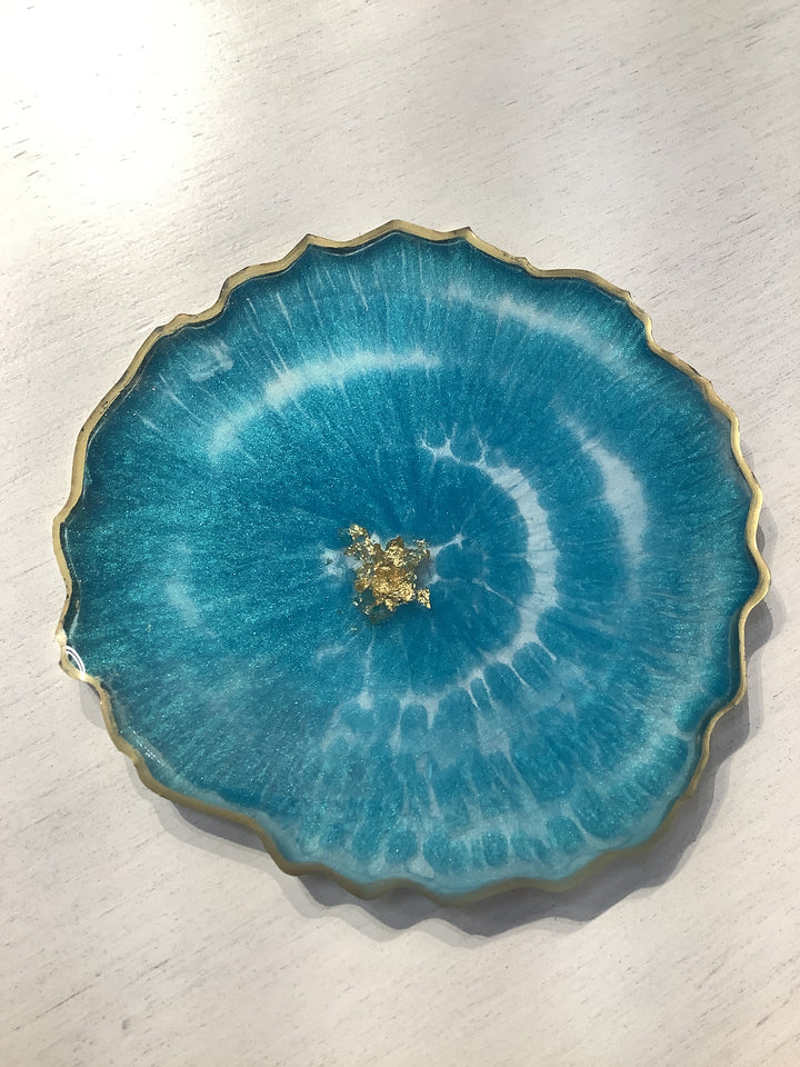 Set of 4 Round Geode Coasters: Turquoise