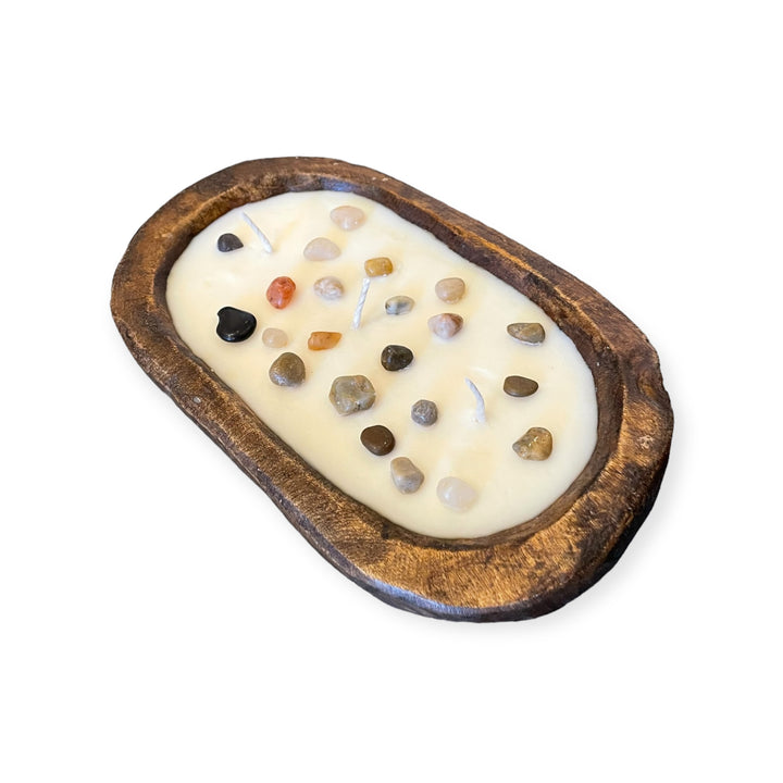 River Rock Embellished Dough Bowl Candle