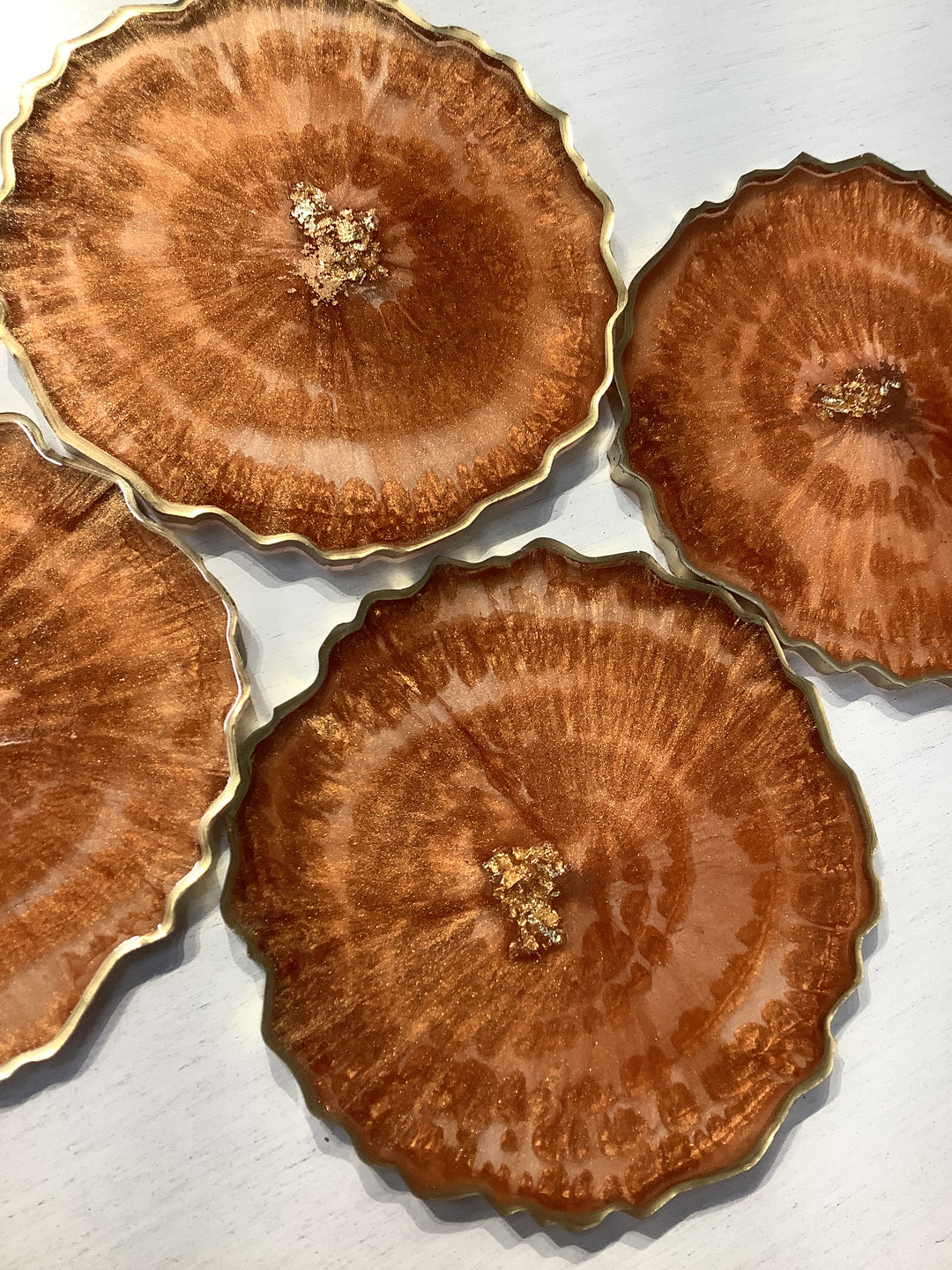 Set of 4 Round Geode Coasters: Copper