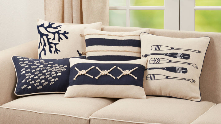 Throw Pillow With Rope Knots Appliqué: Navy Blue / Down Filled / 18"X18"