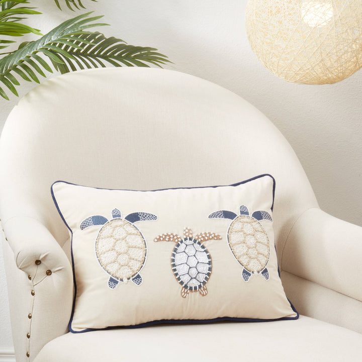 Aquatic Dreams Turtle Throw Pillow: Ivory / Down Filled / 14"x20"