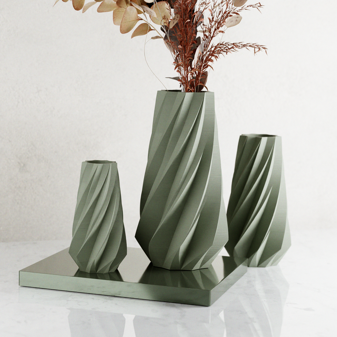 TIMBER Vase: Muted Green / 10 inches / Waterproof Insert