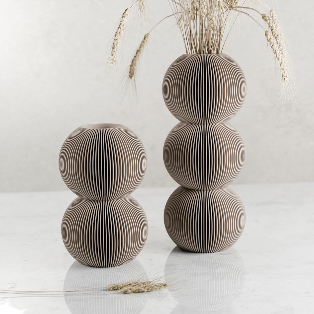 BUBBLE Vase: Double Bubble / Natural Wood / Waterproof Insert