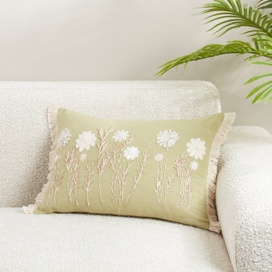 Delicate Floral Pillow: Blue / Down Filled / 14"x20"