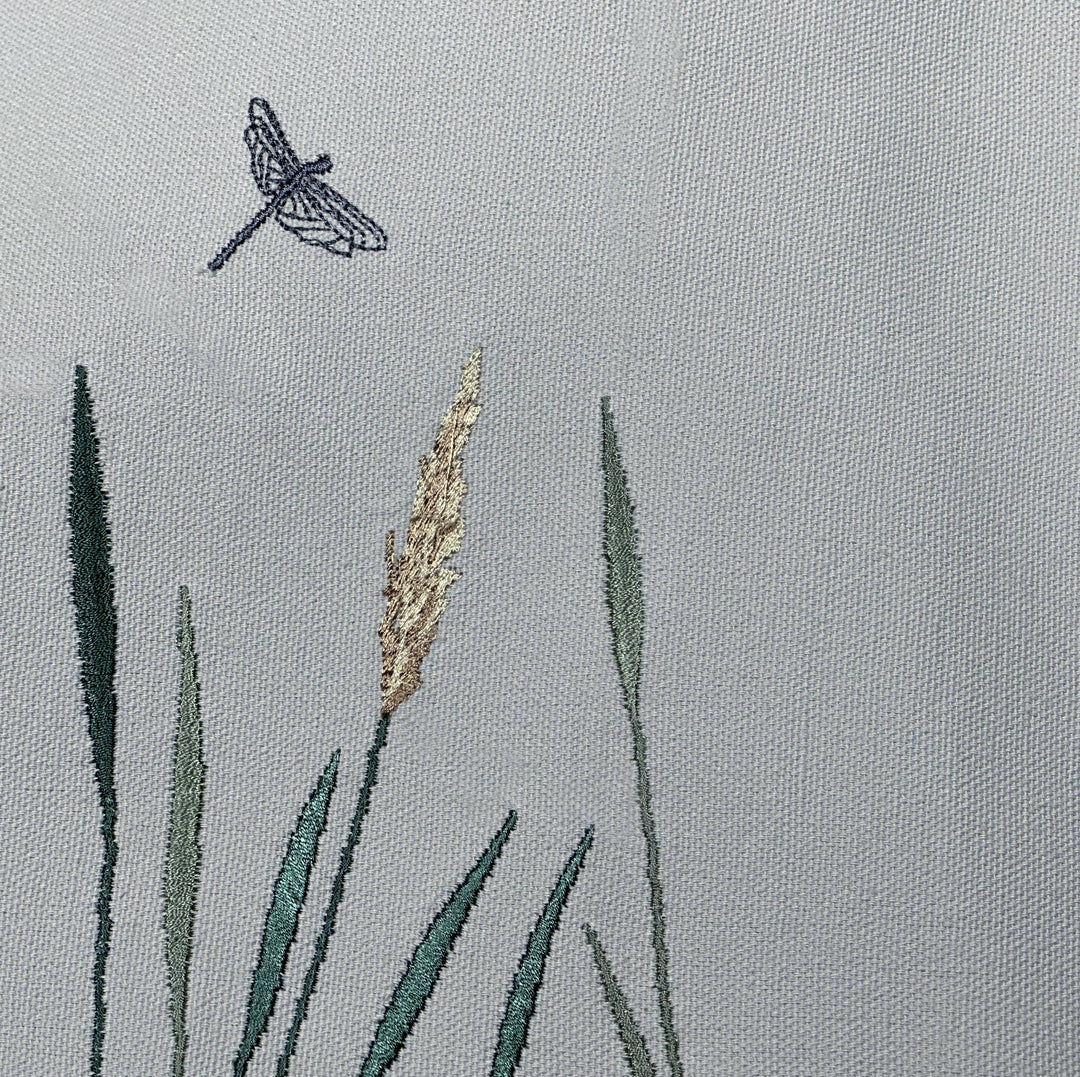 Blue Heron Embroidered on Grey Table Runner