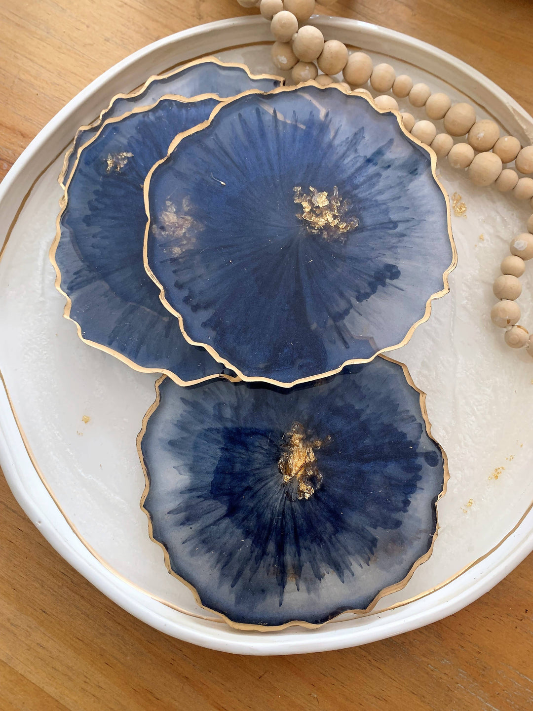 Set of 4 Round Geode Coasters: Navy