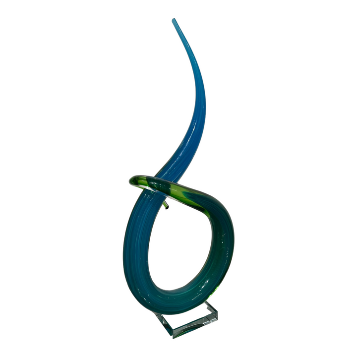 Hand Blown Spiral Abstract Blue Glass Art Sculpture