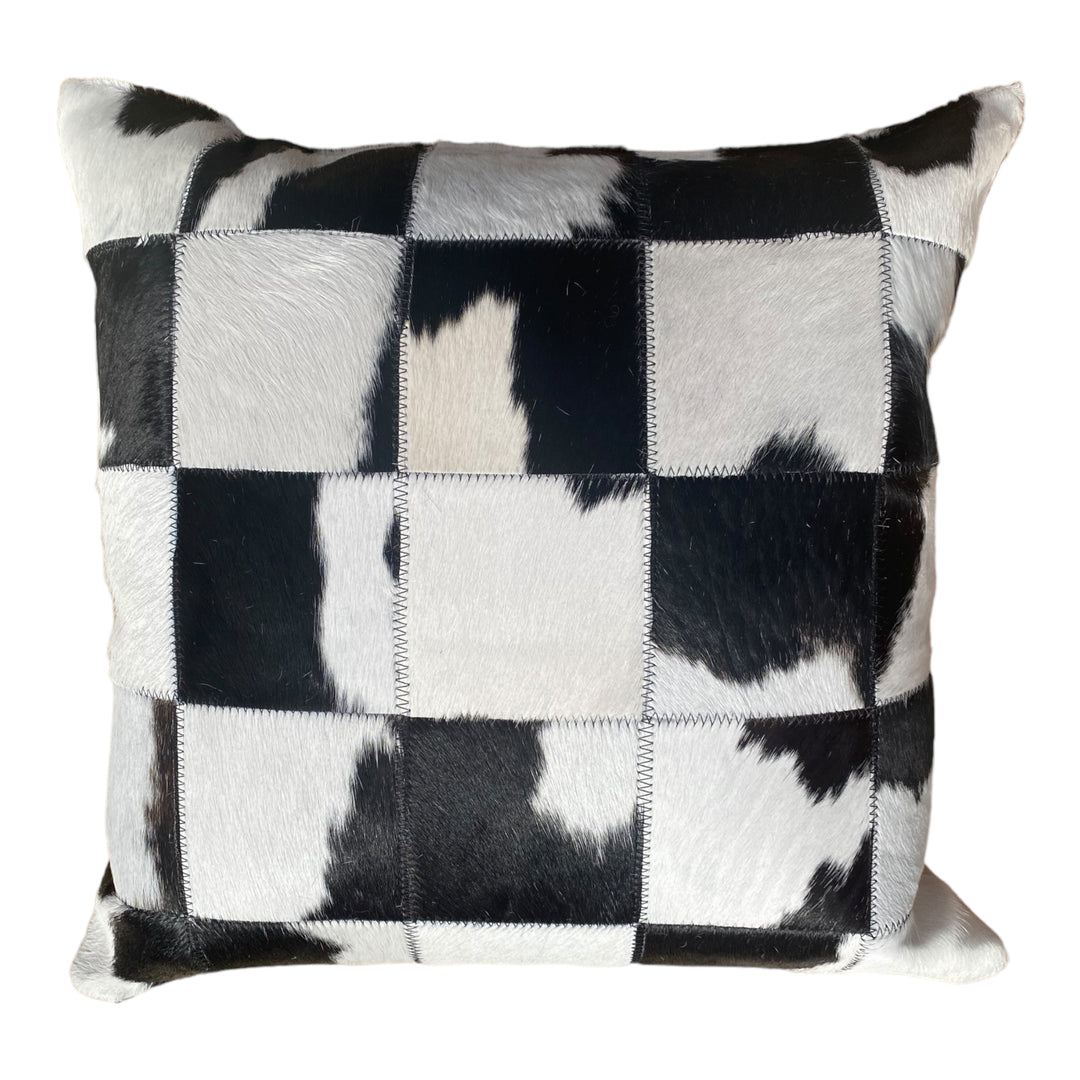 Genuine Brazilian Patchwork Cowhide Black & White Pillow 20X20