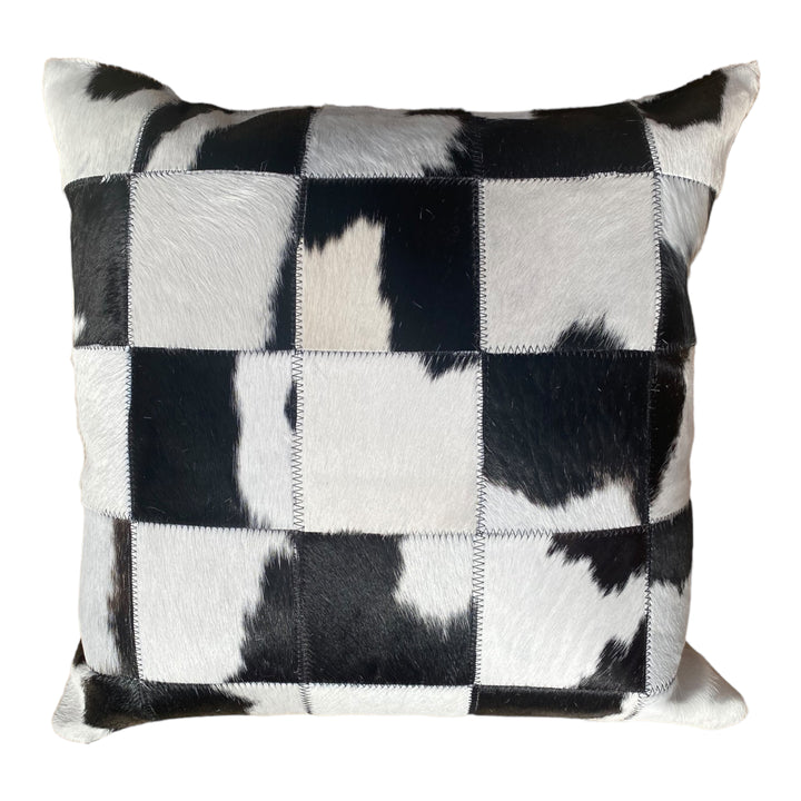 Genuine Brazilian Patchwork Cowhide Black & White Pillow 20X20