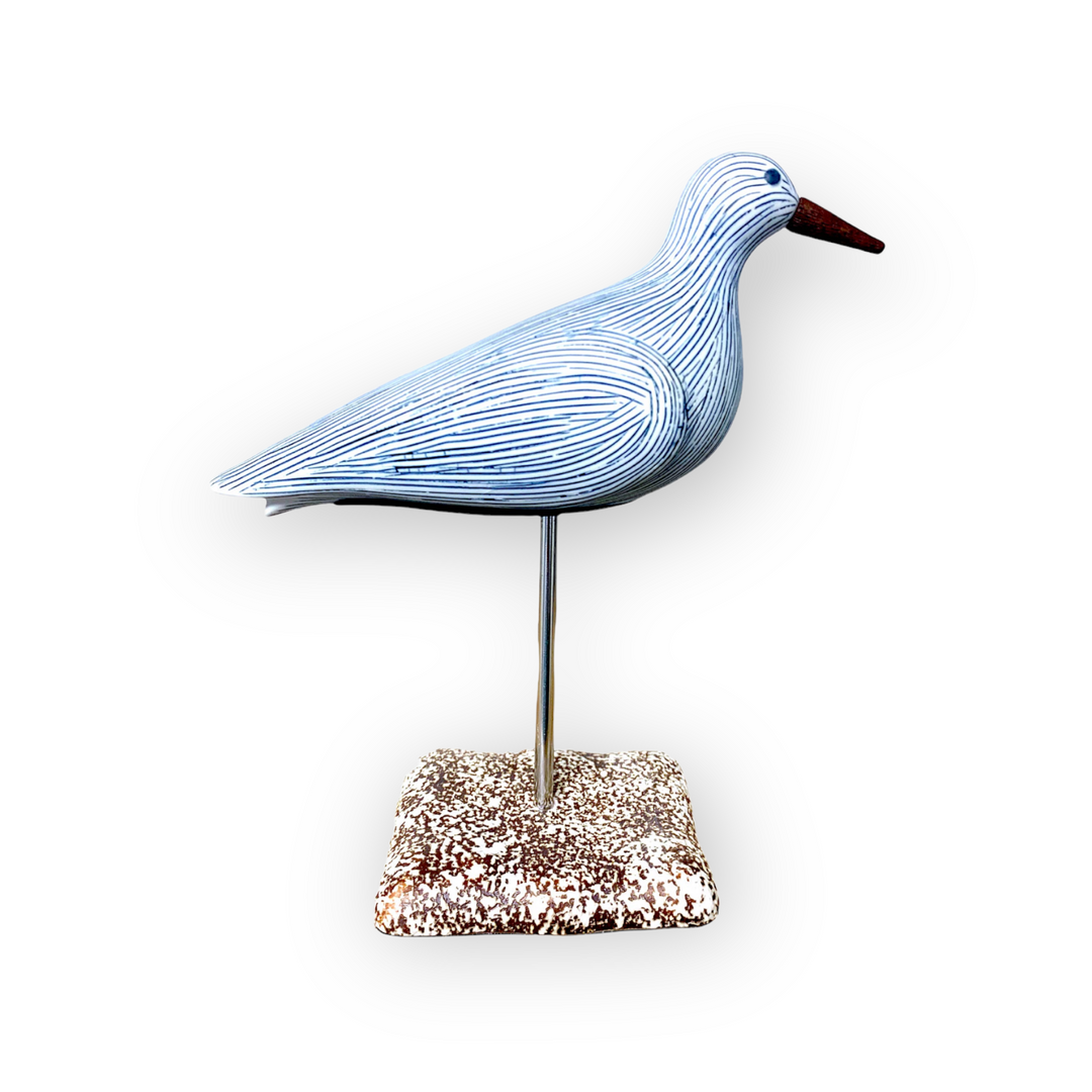 Hand Crafted White and Blue Porcelain Bird Sculpture