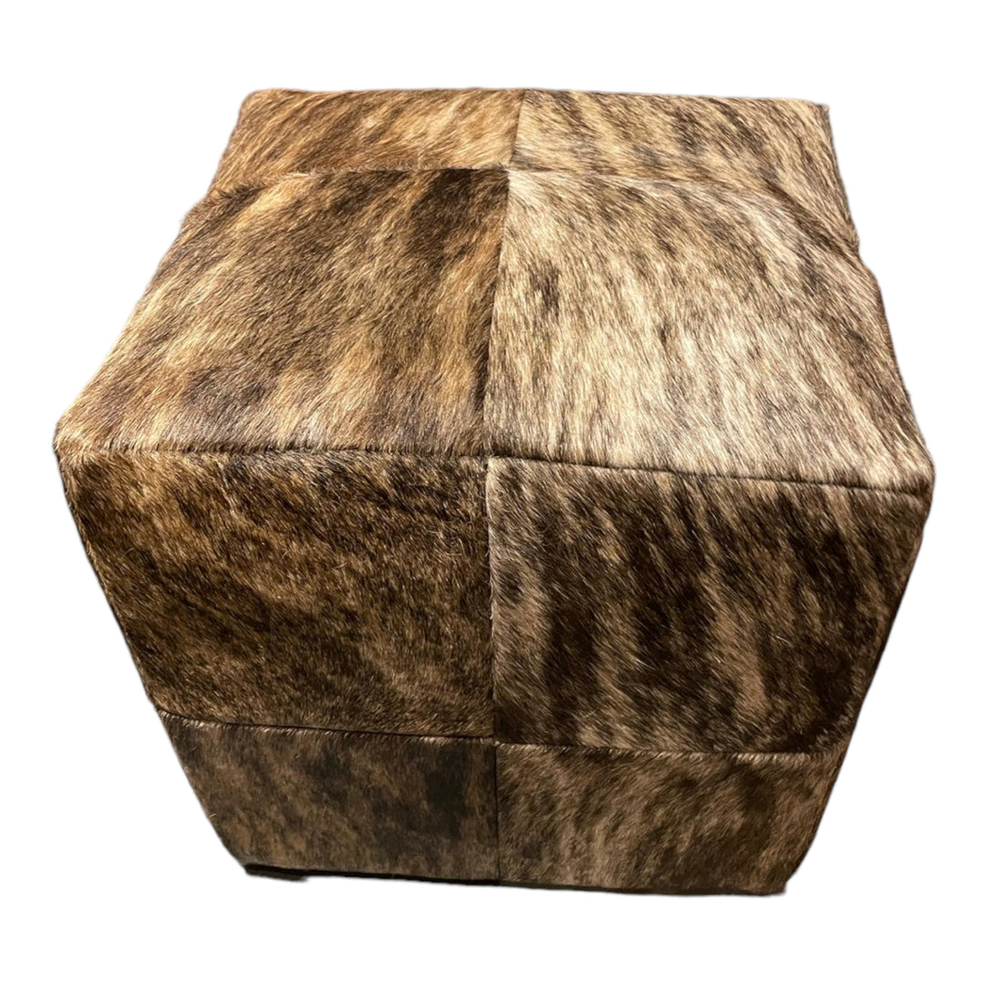 Brindle Genuine Brazilian Cowhide patchwork pouf/ottoman 18x18x18