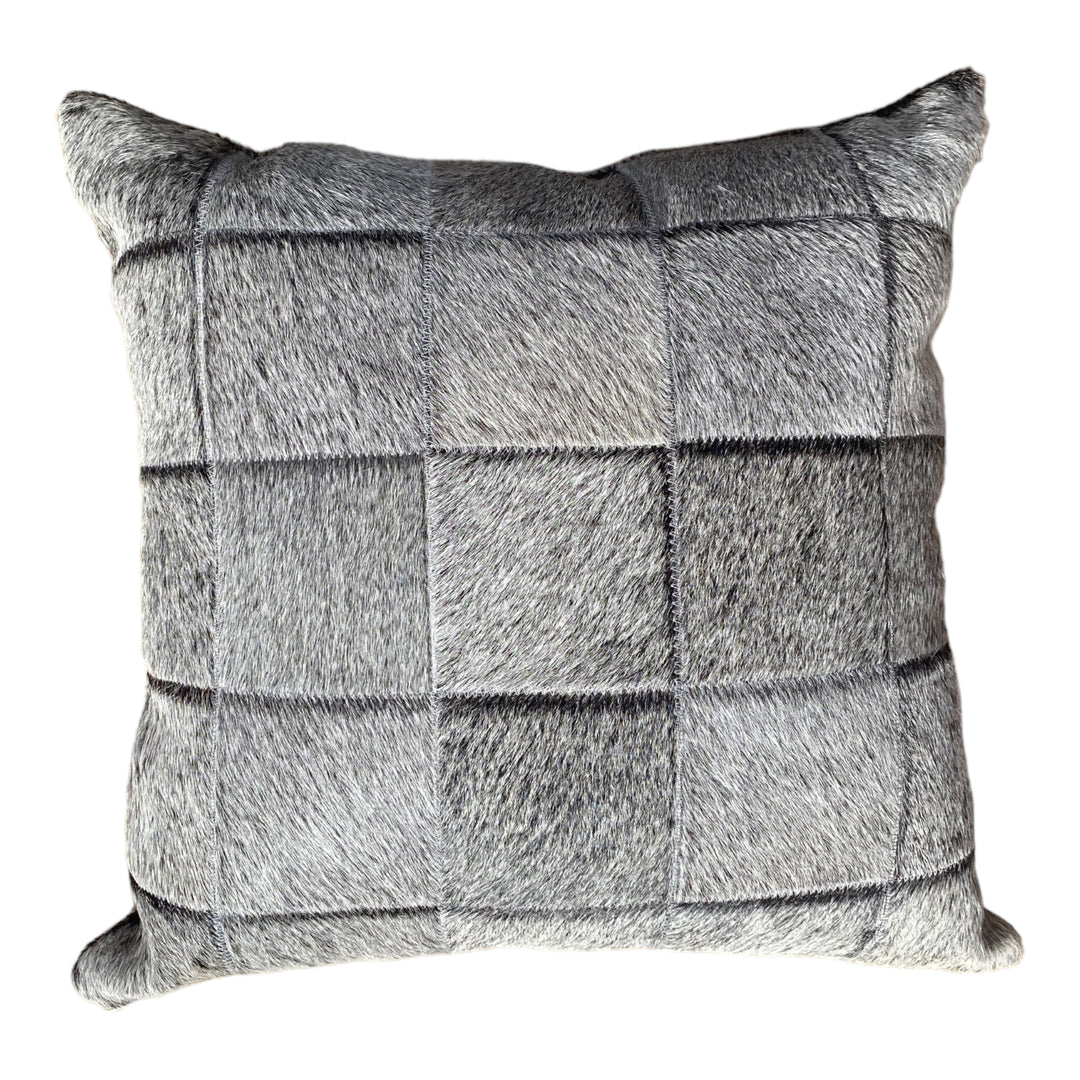 Genuine Brazilian Patchwork Cowhide Grey Pillow 20X20