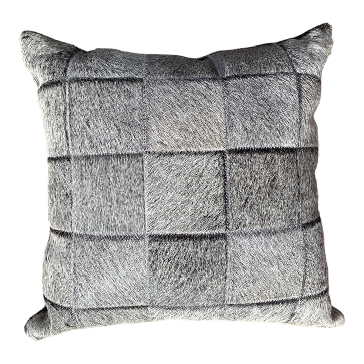 Genuine Brazilian Patchwork Cowhide Grey Pillow 20X20