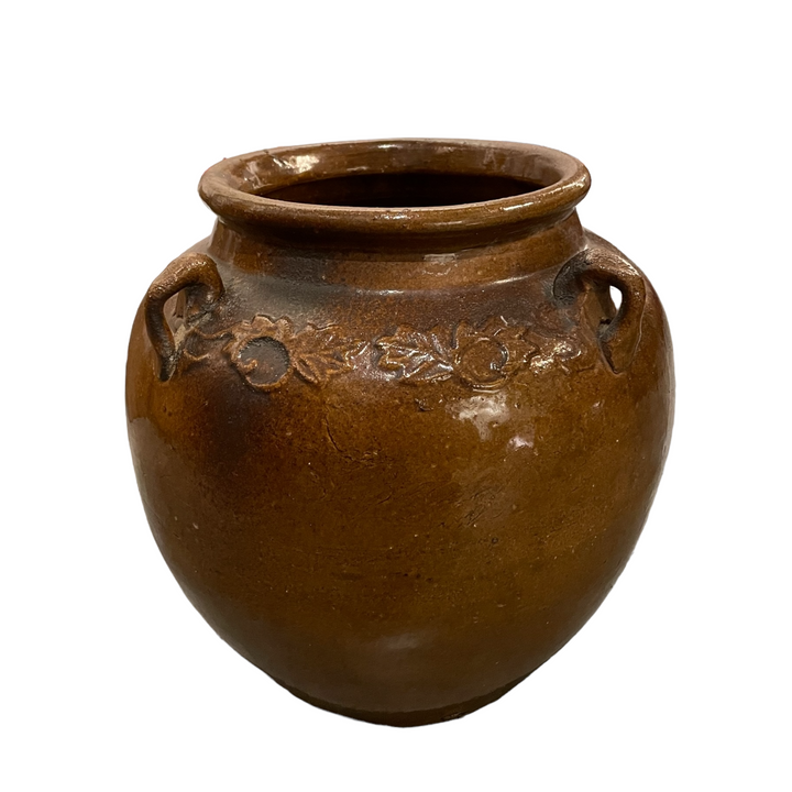 Dark Brown-Glazed Four Handle Pot