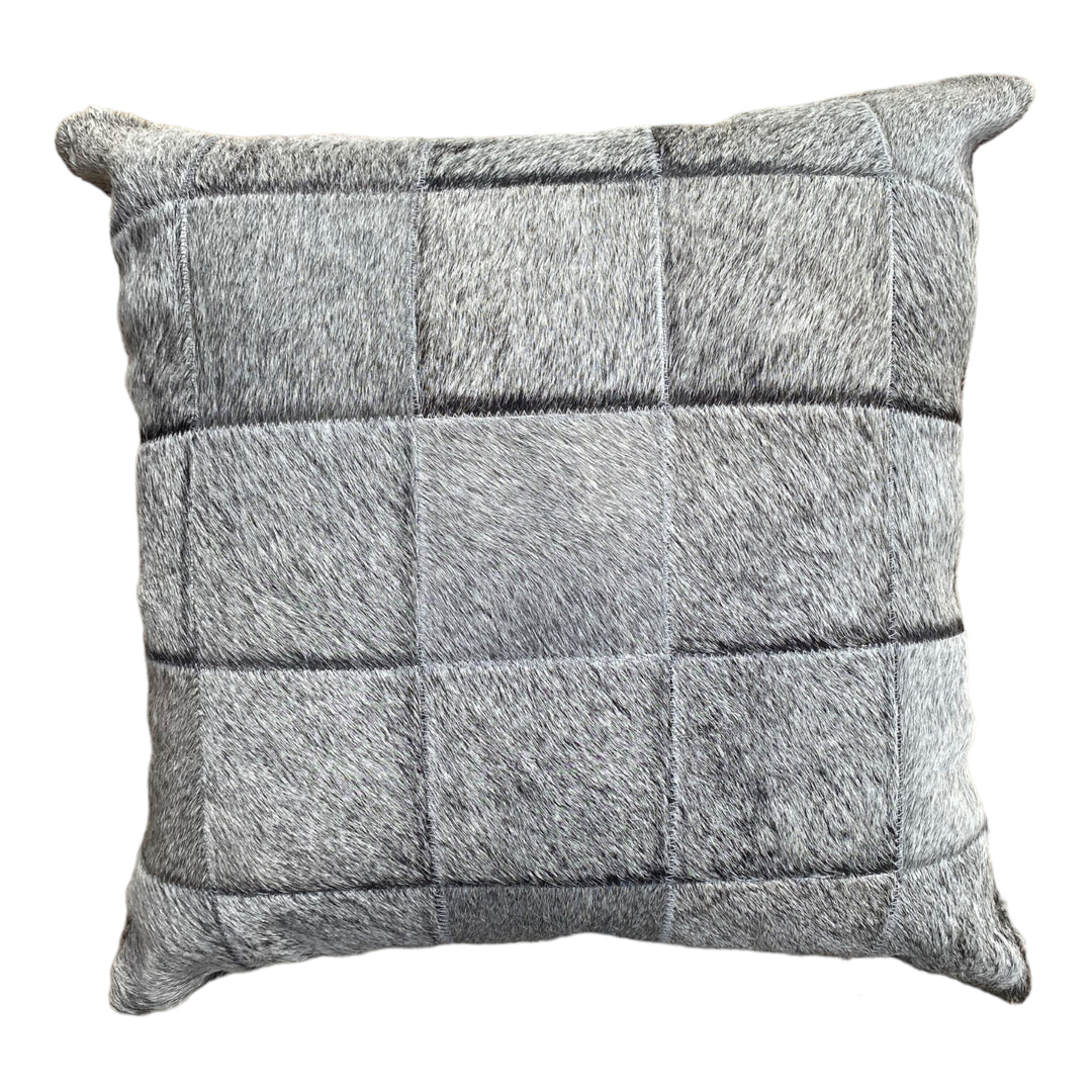 Genuine Brazilian Patchwork Cowhide Grey Pillow 20X20