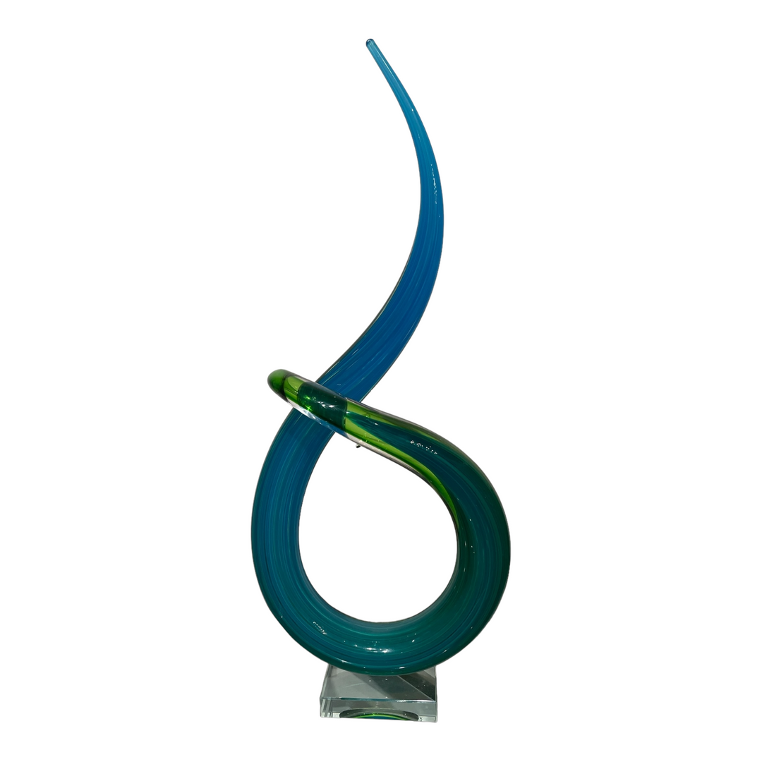 Hand Blown Spiral Abstract Blue Glass Art Sculpture
